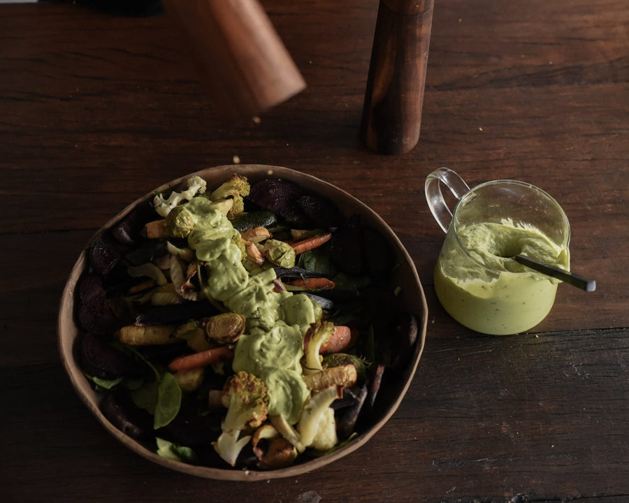 Roast Vegetable Salad with Avocado Dressing